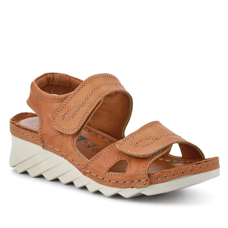 Leather Dual Touch-Fasten Sandals - HAK41012 / 327 452 - Camel