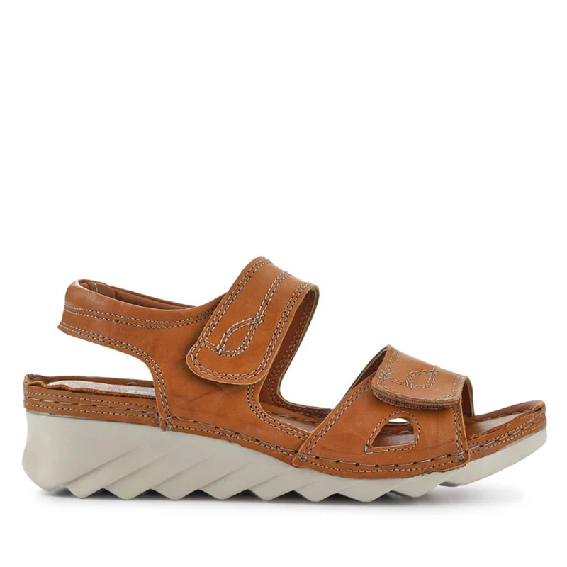 Leather Dual Touch-Fasten Sandals - HAK41012 / 327 452 - Camel