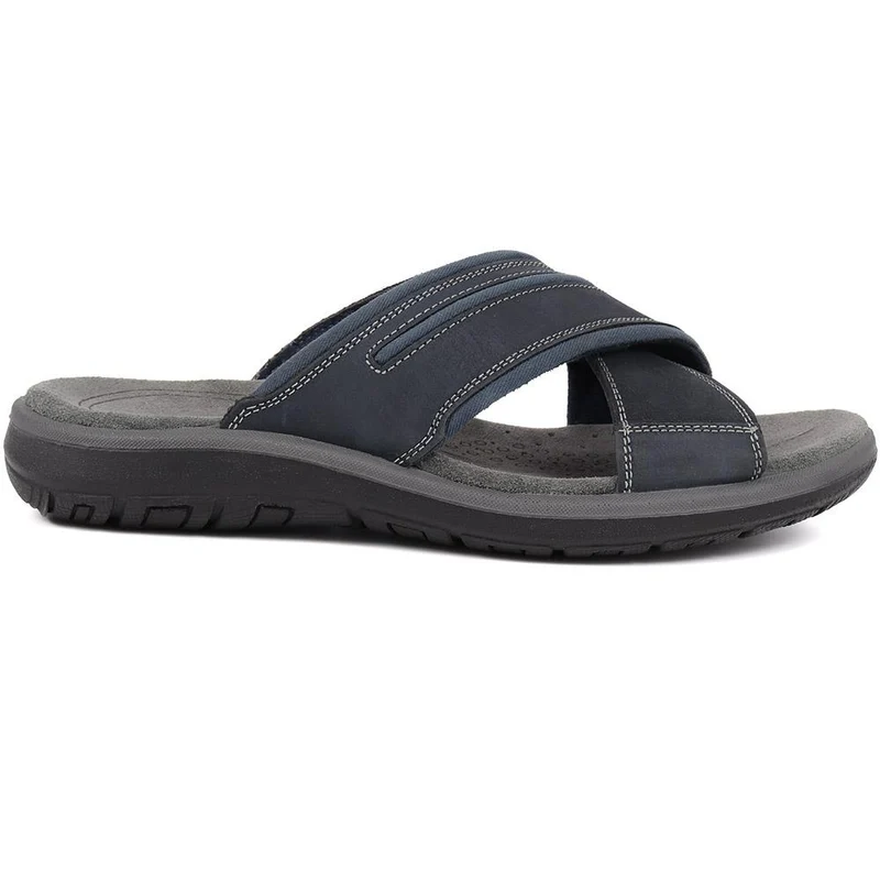 Slip-On Leather Mule Sandals - DDIN39019 / 325 426 - Navy