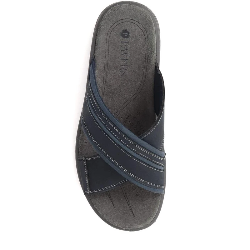 Slip-On Leather Mule Sandals - DDIN39019 / 325 426 - Navy