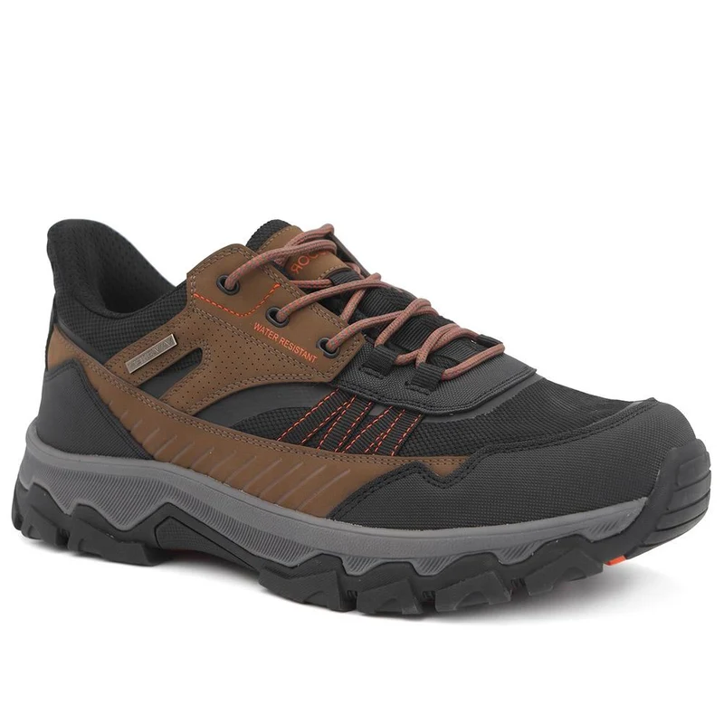 Rugged Slip On Bungee Lace Walking Trainers - FOCUS44000 / 330 473 - Brown-Black