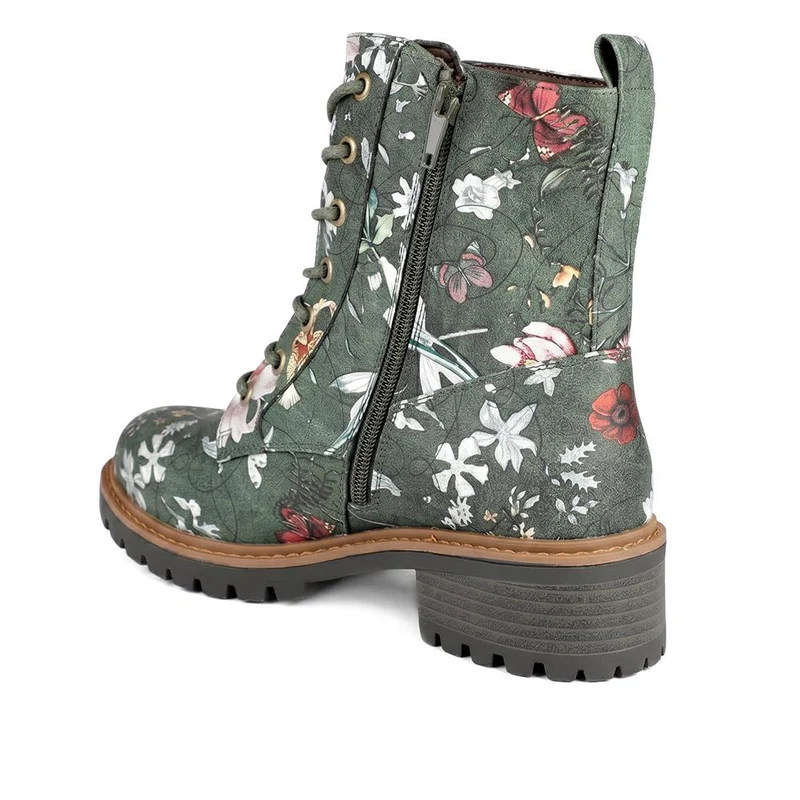 Wide Fit Floral Lace Up Boots - LAND44008 / 329 630 - Green Floral
