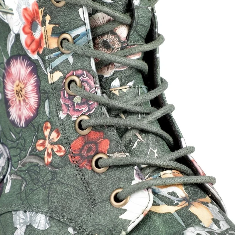 Wide Fit Floral Lace Up Boots - LAND44008 / 329 630 - Green Floral