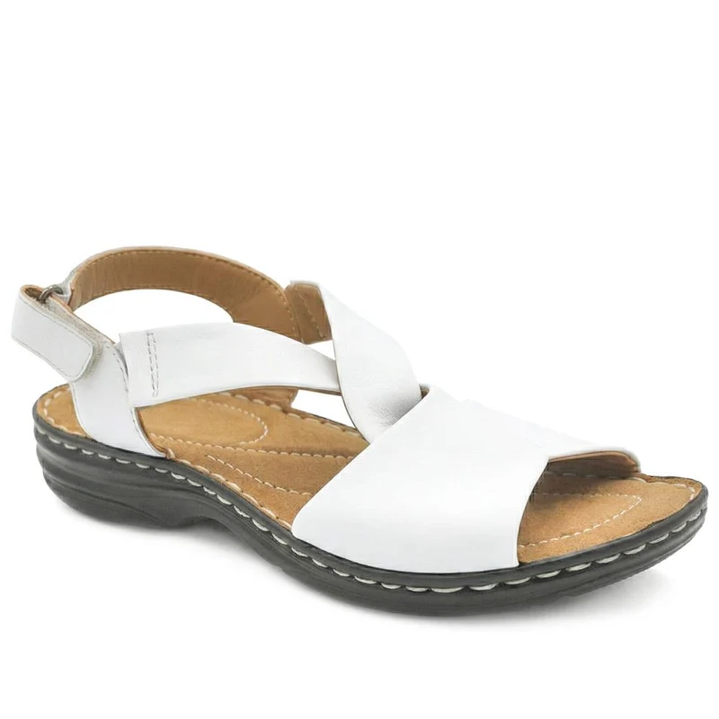 Casual Leather Touch-Fasten Sandals - KF41006 / 327 491 - White