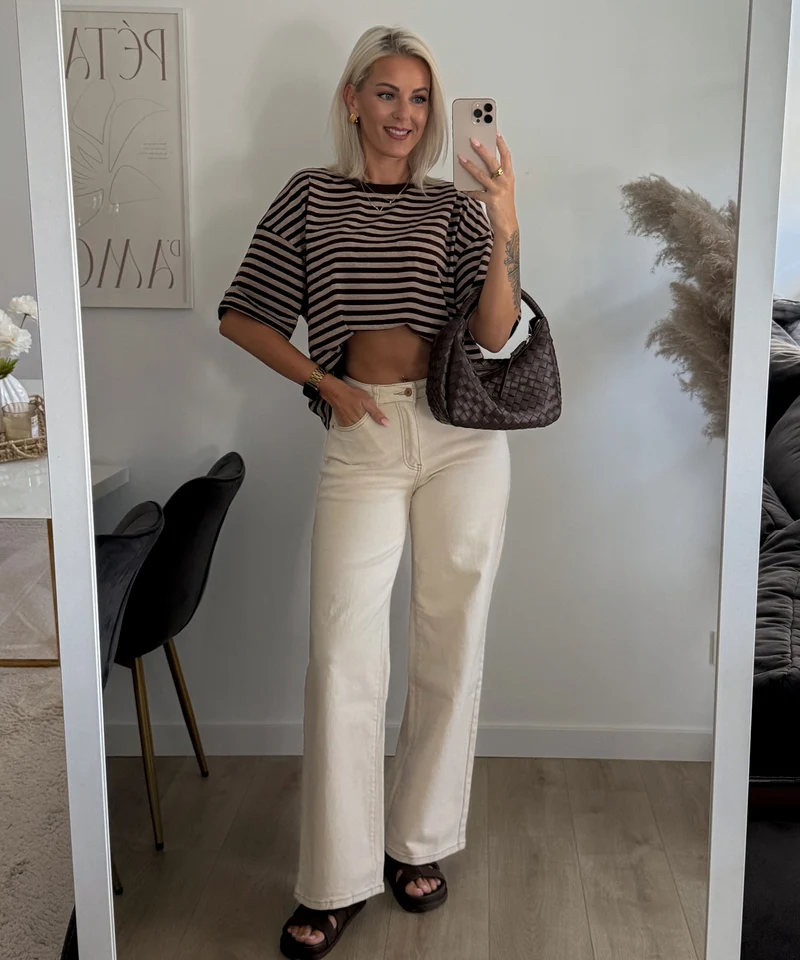 Stretch Dad Fit Mid Rise Jeans Henrika Creme