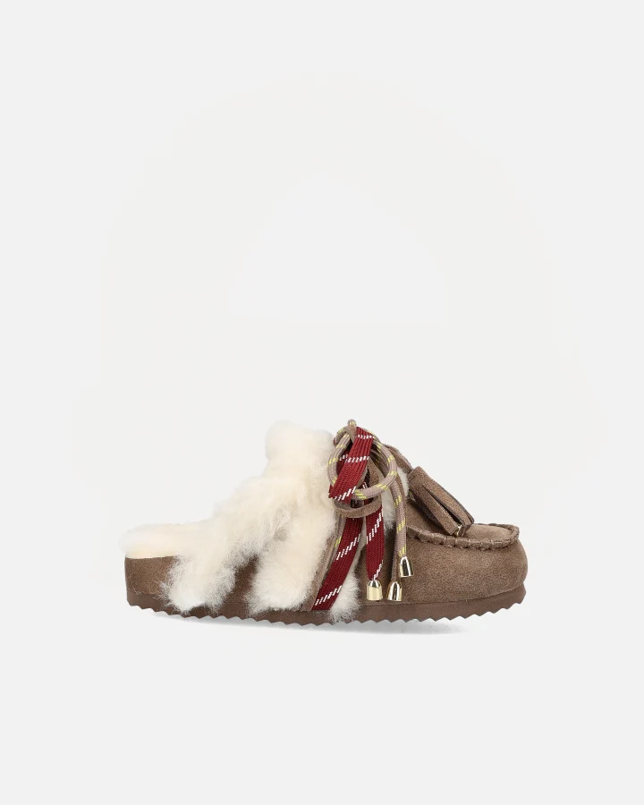 LACED UP SABOT SHEEPSKIN | Taupe