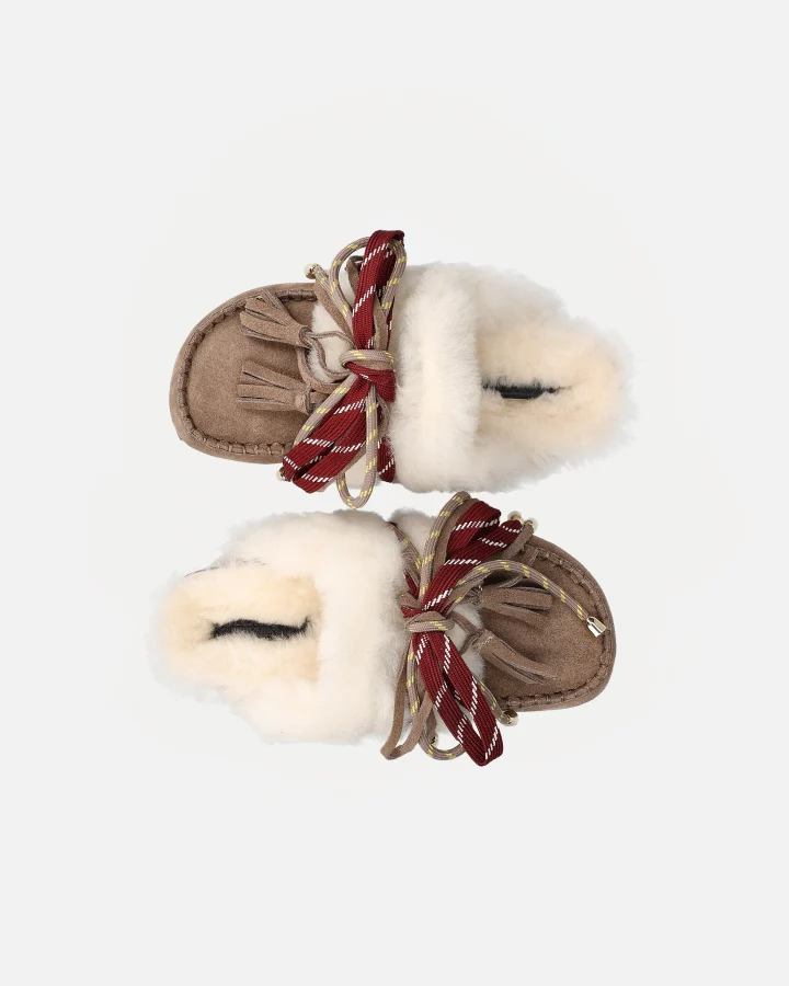 LACED UP SABOT SHEEPSKIN | Taupe