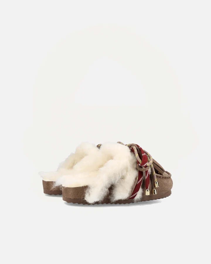 LACED UP SABOT SHEEPSKIN | Taupe
