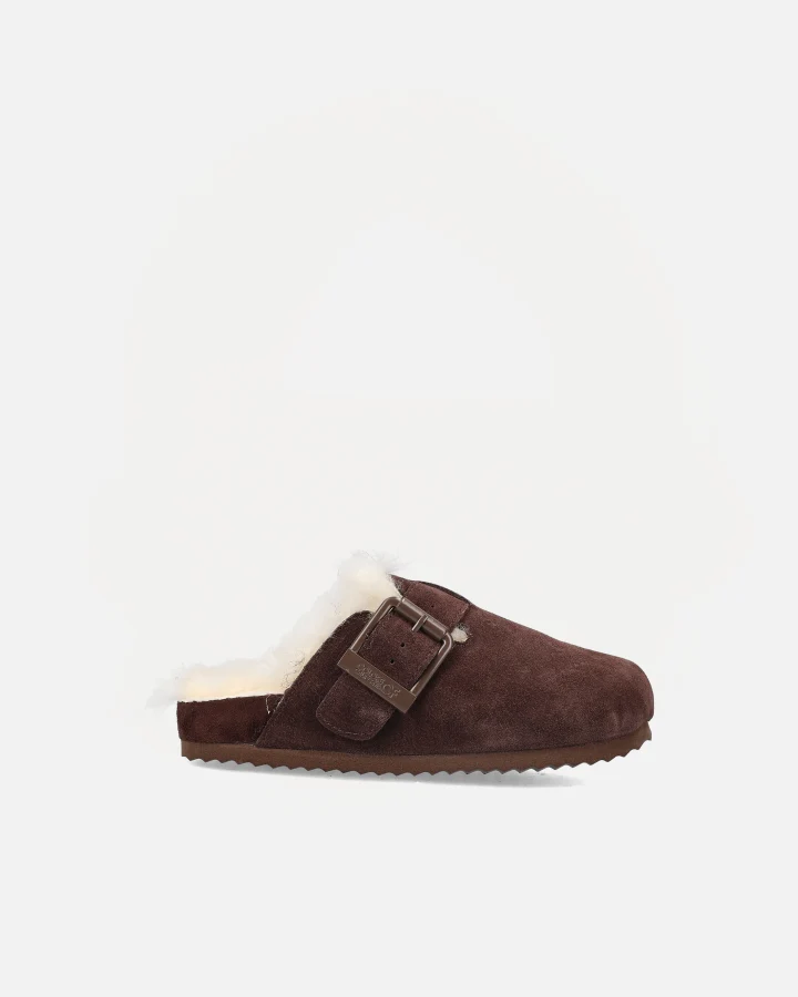 FURRY SABOT REAL SHEEPSKIN | Chocolate