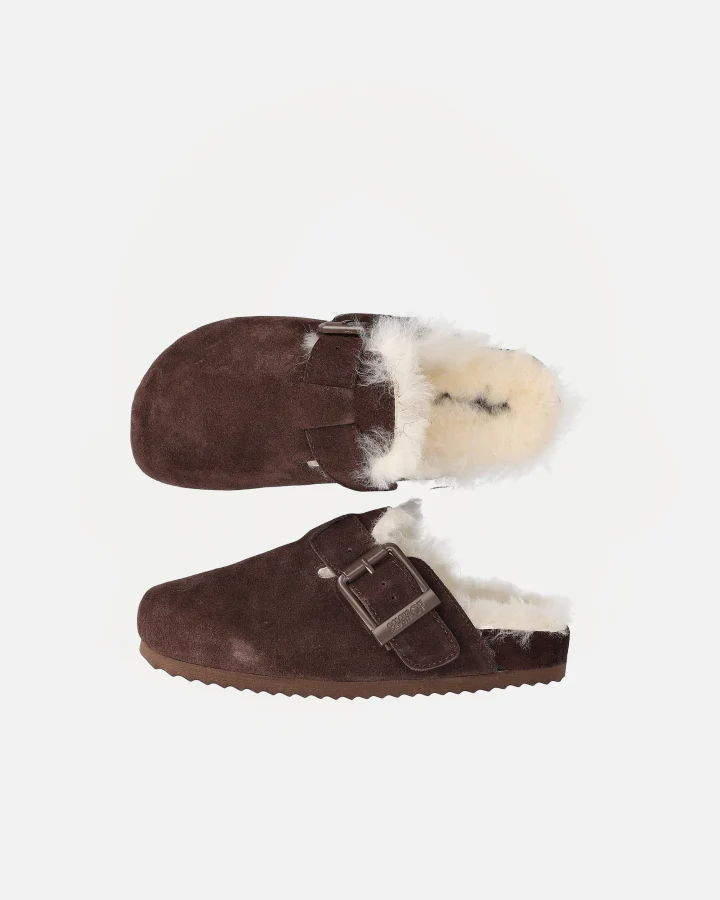 FURRY SABOT REAL SHEEPSKIN | Chocolate