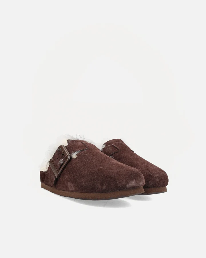 FURRY SABOT REAL SHEEPSKIN | Chocolate