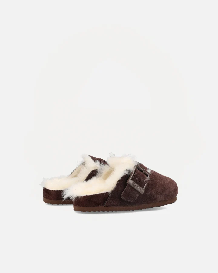 FURRY SABOT REAL SHEEPSKIN | Chocolate