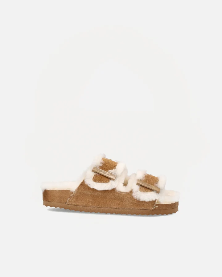 FURRY SANDAL REAL SHEEPSKIN | Tan
