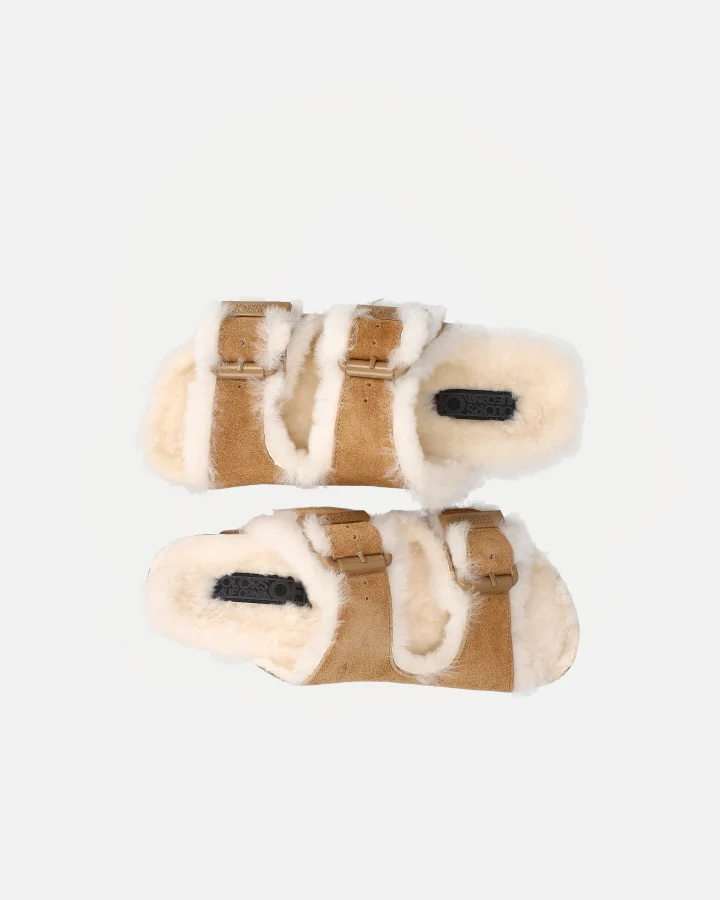 FURRY SANDAL REAL SHEEPSKIN | Tan