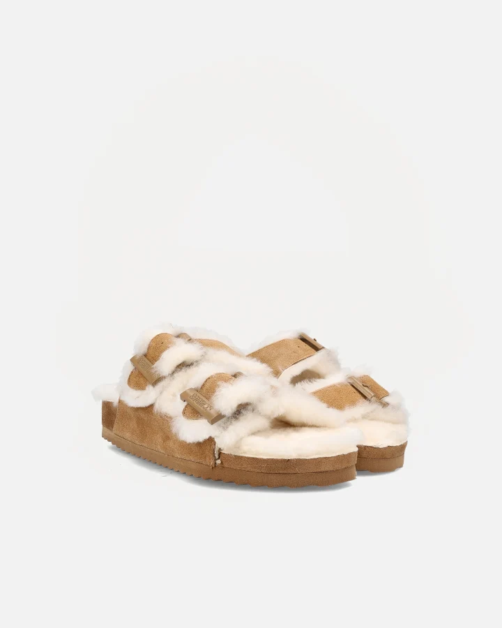 FURRY SANDAL REAL SHEEPSKIN | Tan