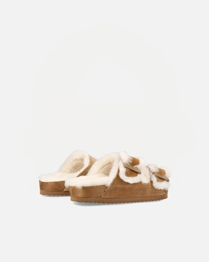 FURRY SANDAL REAL SHEEPSKIN | Tan