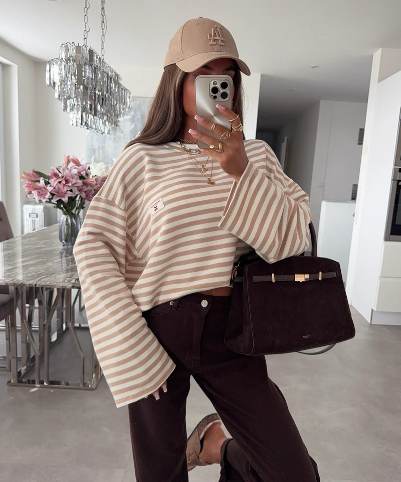 Langarmshirt Mixa Streifen Beige