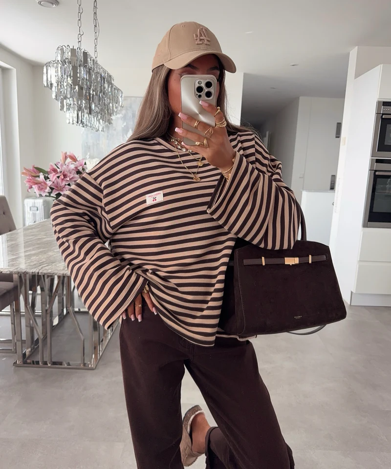 Langarmshirt Mixa Streifen Braun
