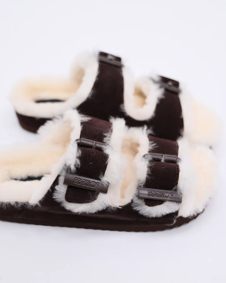 FURRY SANDAL REAL SHEEPSKIN | Chocolate