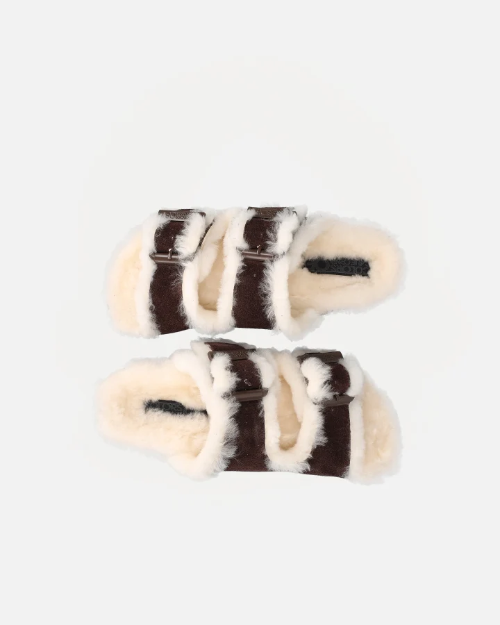 FURRY SANDAL REAL SHEEPSKIN | Chocolate