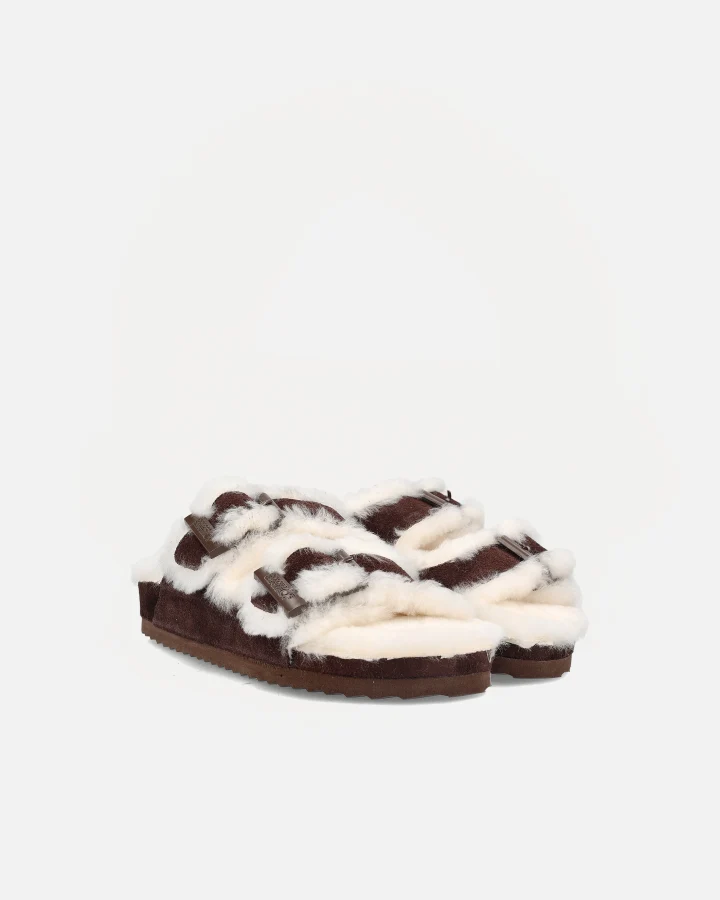 FURRY SANDAL REAL SHEEPSKIN | Chocolate