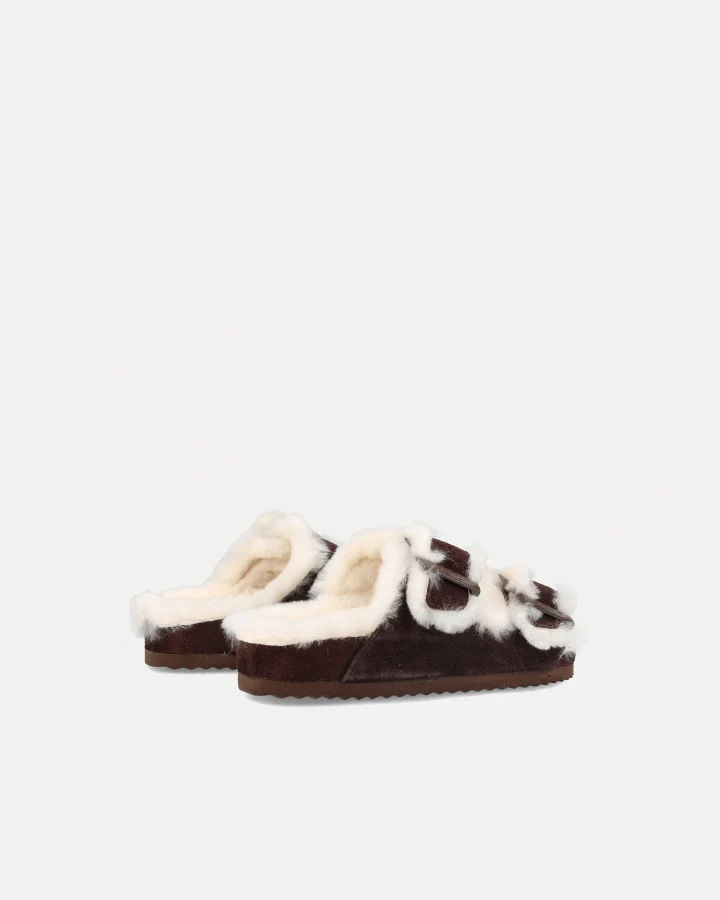 FURRY SANDAL REAL SHEEPSKIN | Chocolate
