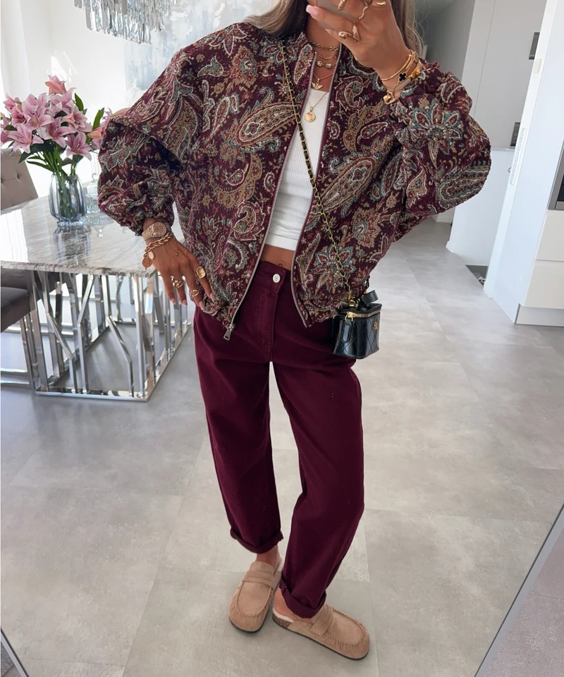 Stretch Mom Jeans Peppi Bordeaux