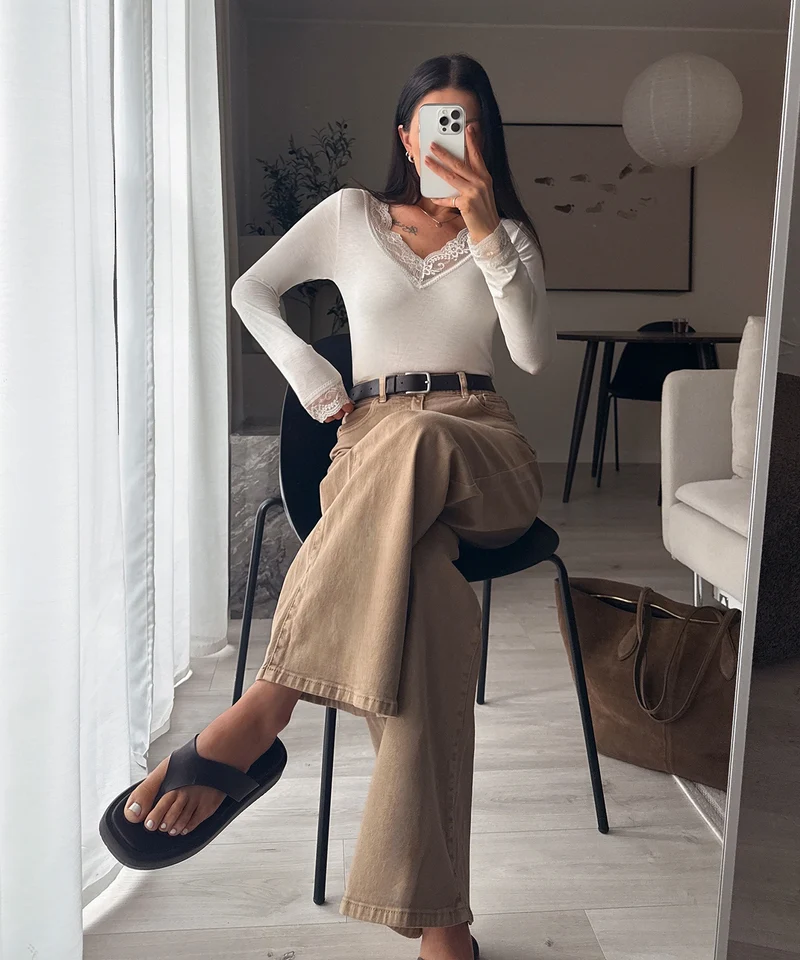 Stretch Wide Leg Jeans Harbi Camel