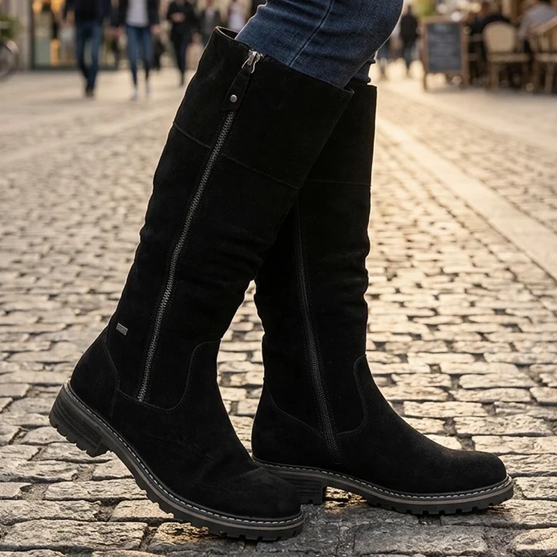 Suede Leather Wide Calf Fit Boots - SHINN44000 / 329 799 - Black