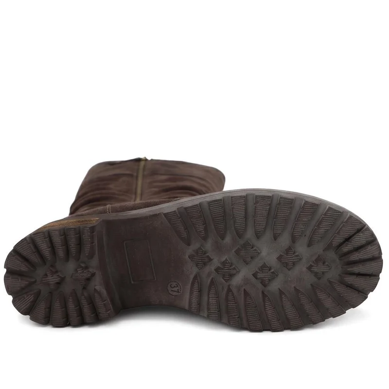 Suede Leather Wide Calf Fit Boots - SHINN44000 / 329 799 - Dark Brown