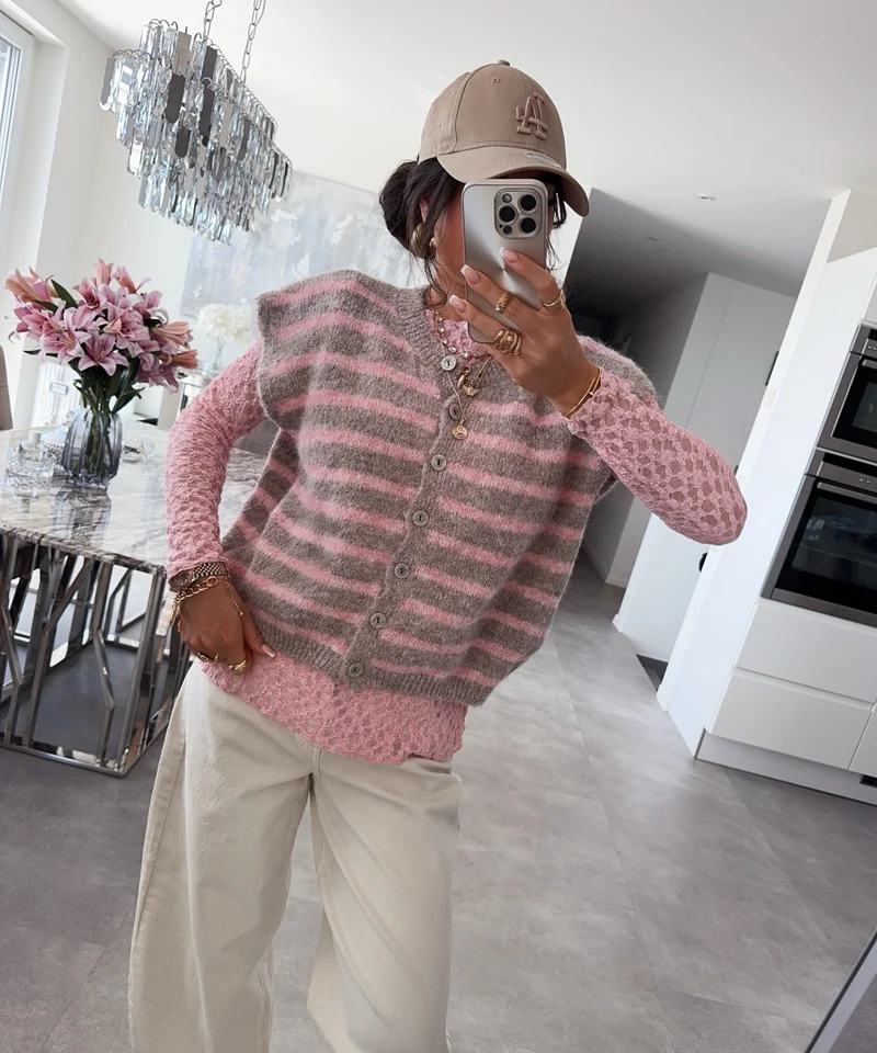 Kurzarm Cardigan Nalya Grau Rosa
