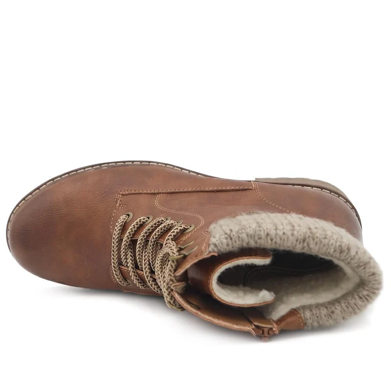 Knitted Cuff Lace Up Ankle Boots - SHINN44001 / 329 988 - Brown