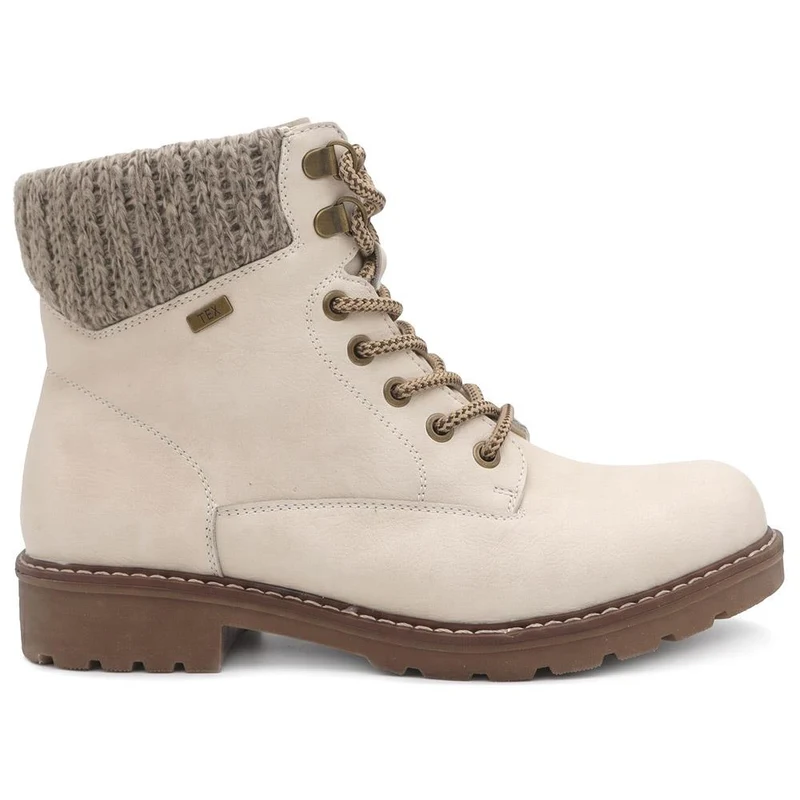 Knitted Cuff Lace Up Ankle Boots - SHINN44001 / 329 988 - Off White