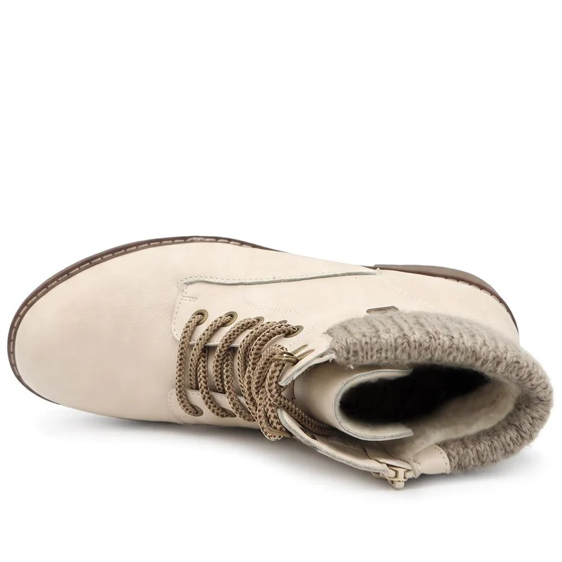 Knitted Cuff Lace Up Ankle Boots - SHINN44001 / 329 988 - Off White