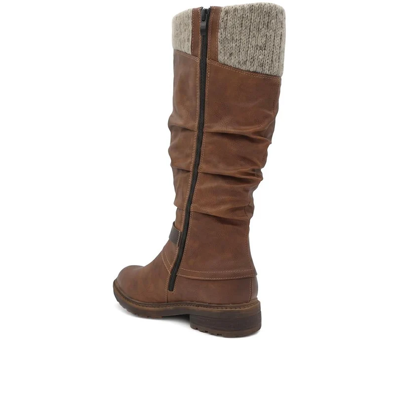 Wide Fit Wide Calf Knitted Cuff Boots - SHINN44003 / 330 073 - Tan