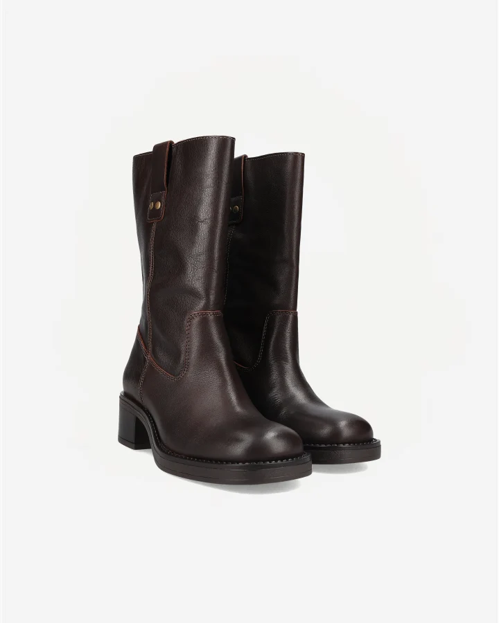 BIAMARY MID PULL ON BOOT PULL UP LEATHER | Brown