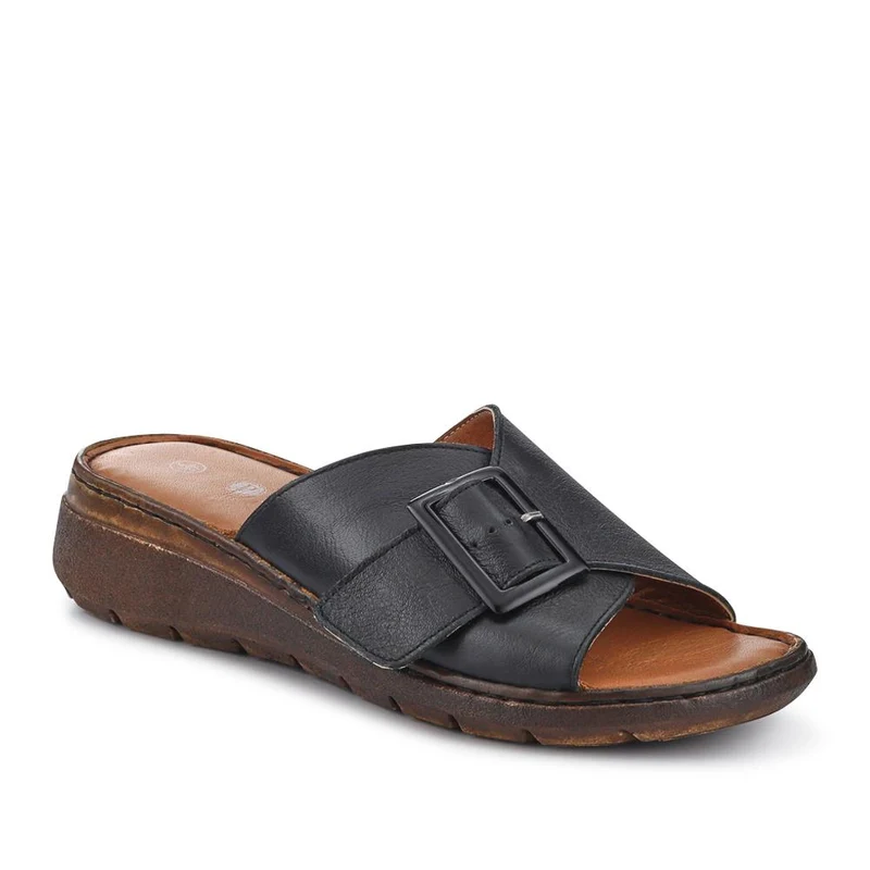 Cushioned Leather Mules - LUCK41009 / 327 392 - Black