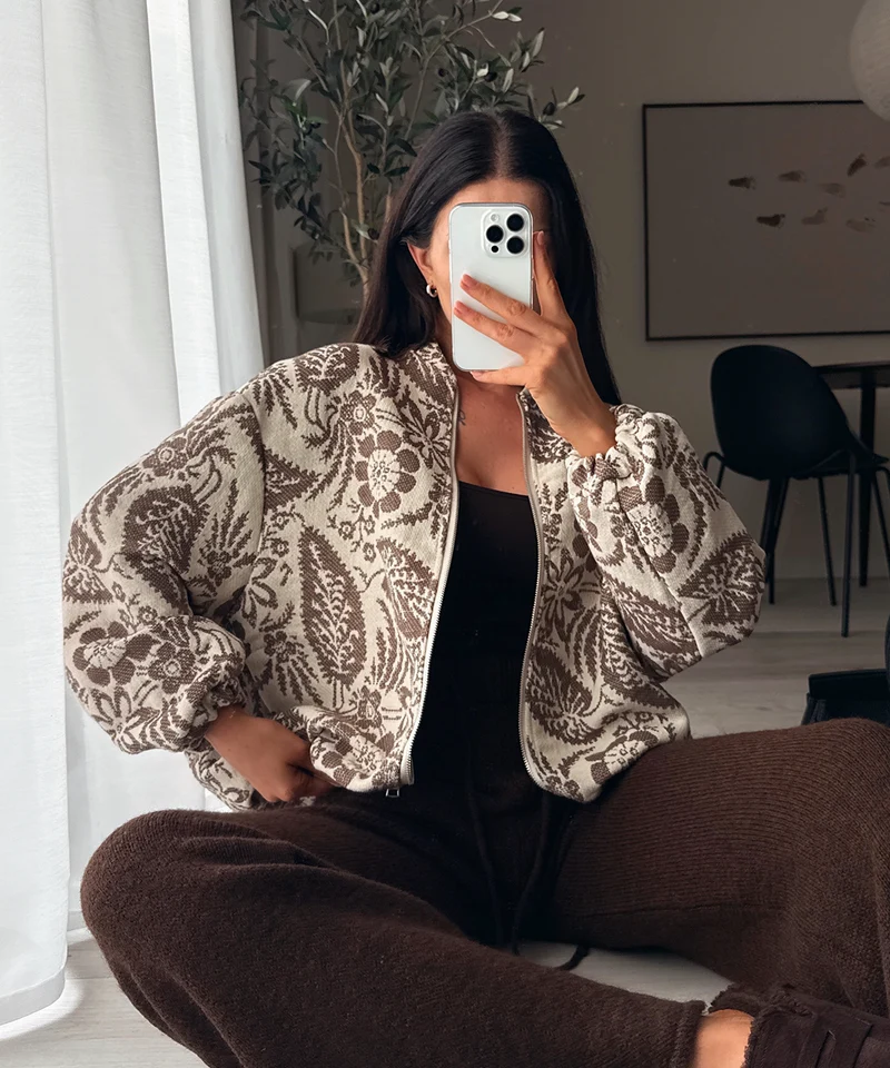 Jacke Flower Braun