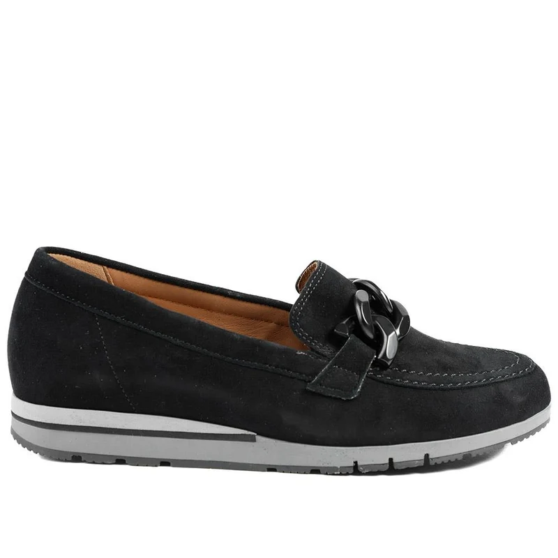 Gabor Wide Fit Leather Wedge Heel Moccasins - GAB42019 / 329 522 - Black