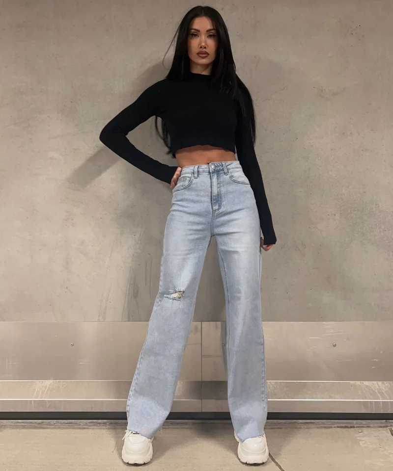 Stretch Wide Leg Jeans Noria Hellblau