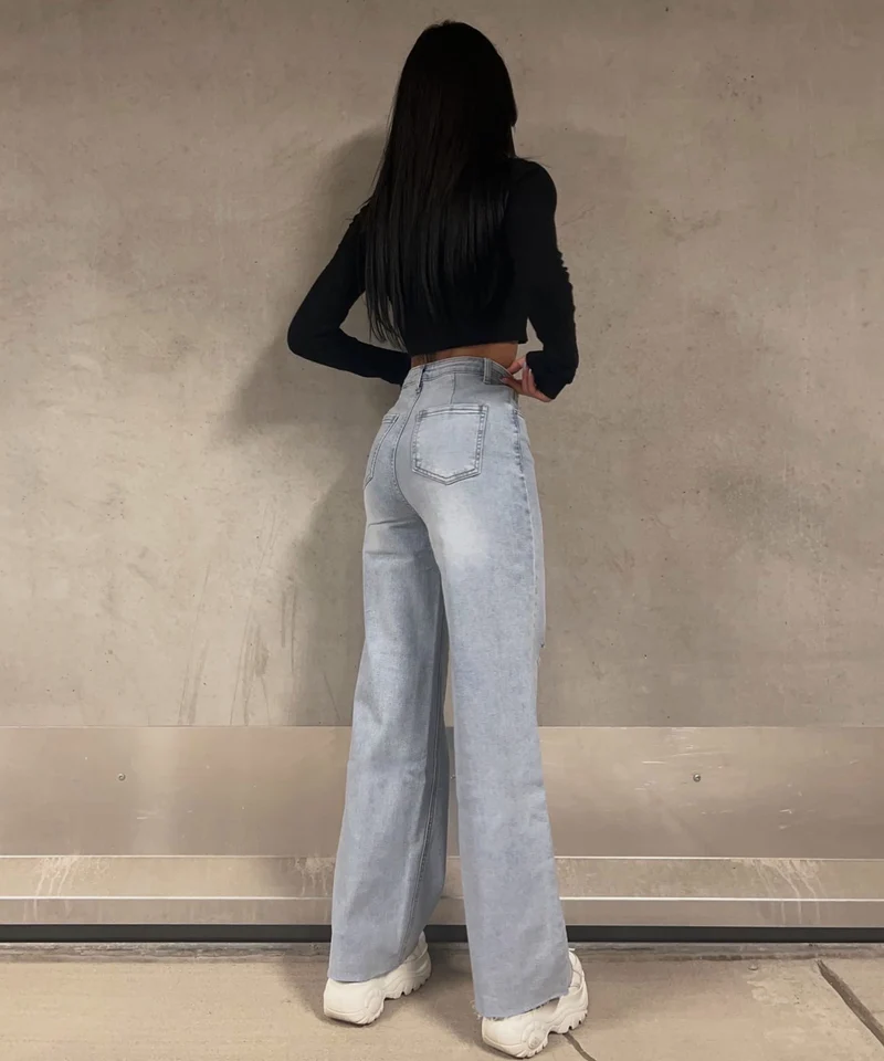 Stretch Wide Leg Jeans Noria Hellblau