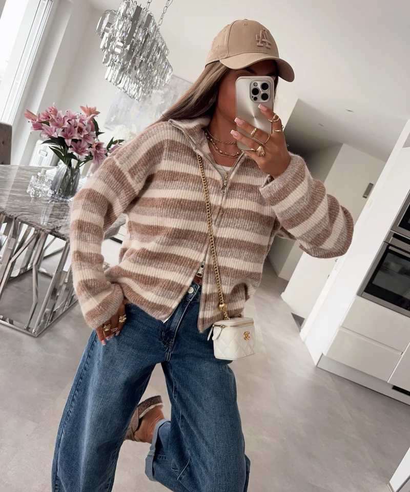 Zip Strickjacke Vianne Taupe
