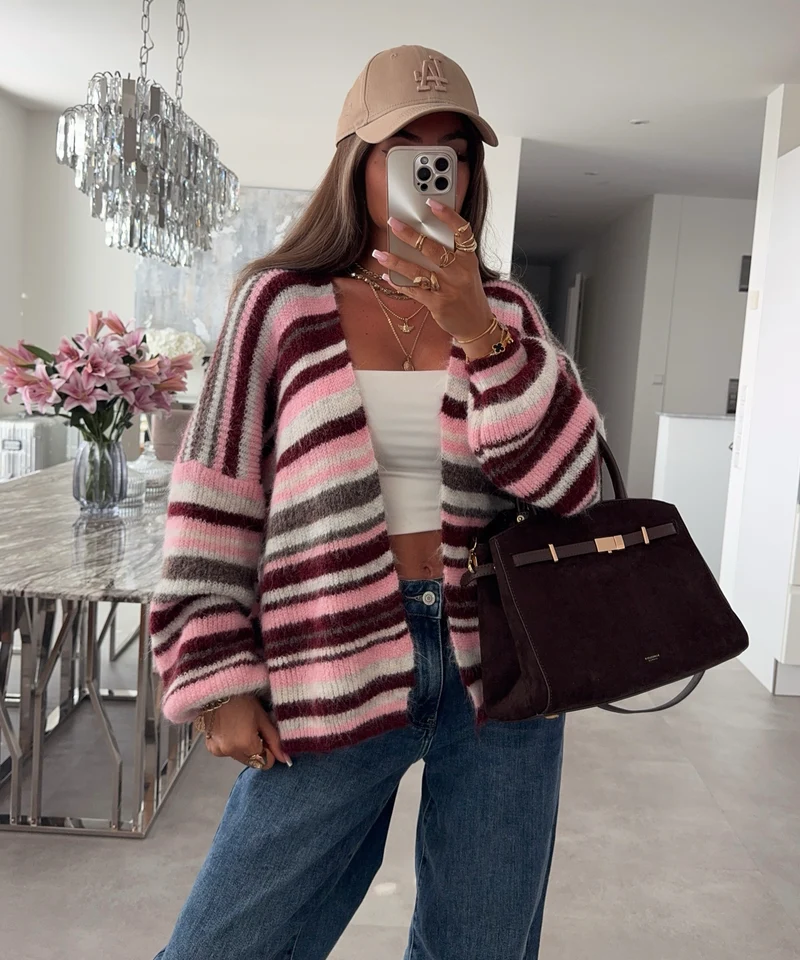 Gestreifter Cardigan Duna Braun