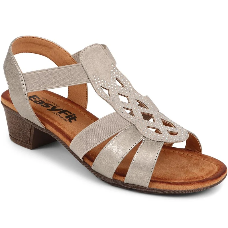 Extra-Wide Slip-On Heeled Sandals - SHANNON / 325 532 - Pewter