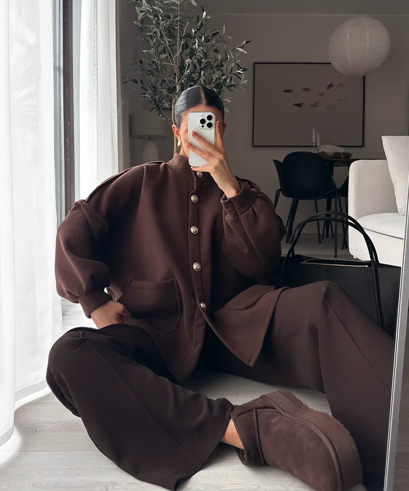 Gefütterte Oversize Jacke Mine Braun