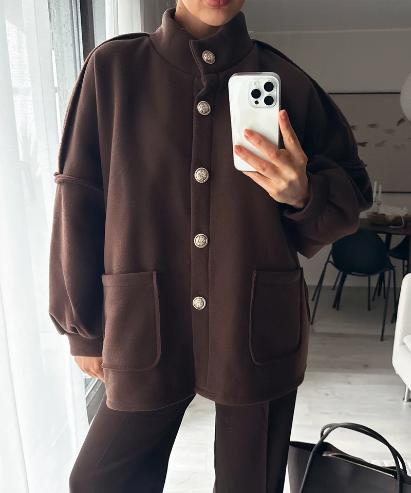 Gefütterte Oversize Jacke Mine Braun