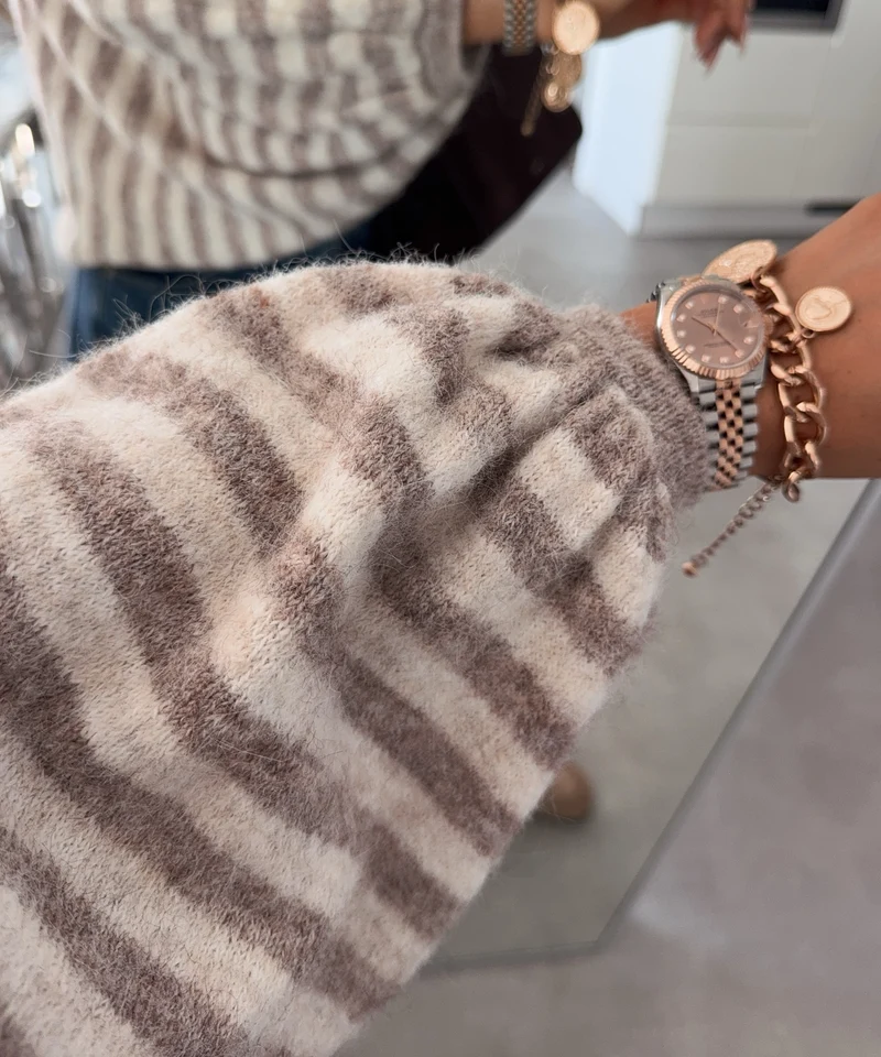 Gestreifter Pullover Lova Taupe Beige