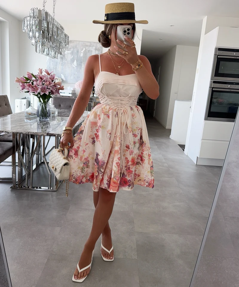 Midi Baumwoll-Leinen Kleid Noé Beige