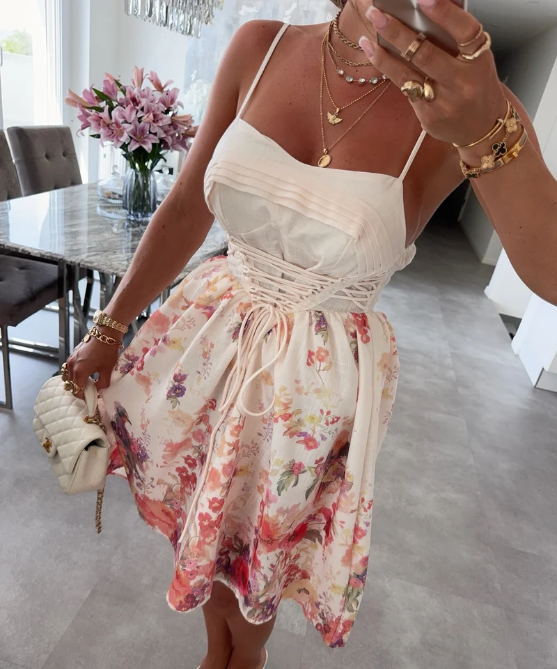Midi Baumwoll-Leinen Kleid Noé Beige