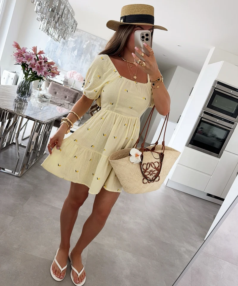 Musselin Kleid Mirah Zitrone Gelb